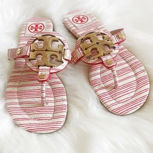 Tory Burch Miller Striped Logo Thong Sandal